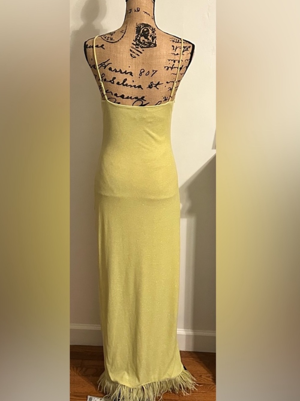 ✨ Saylor Lime Yellow Ruched Feather Hem Maxi Dress ✨ - Picture 7 of 7